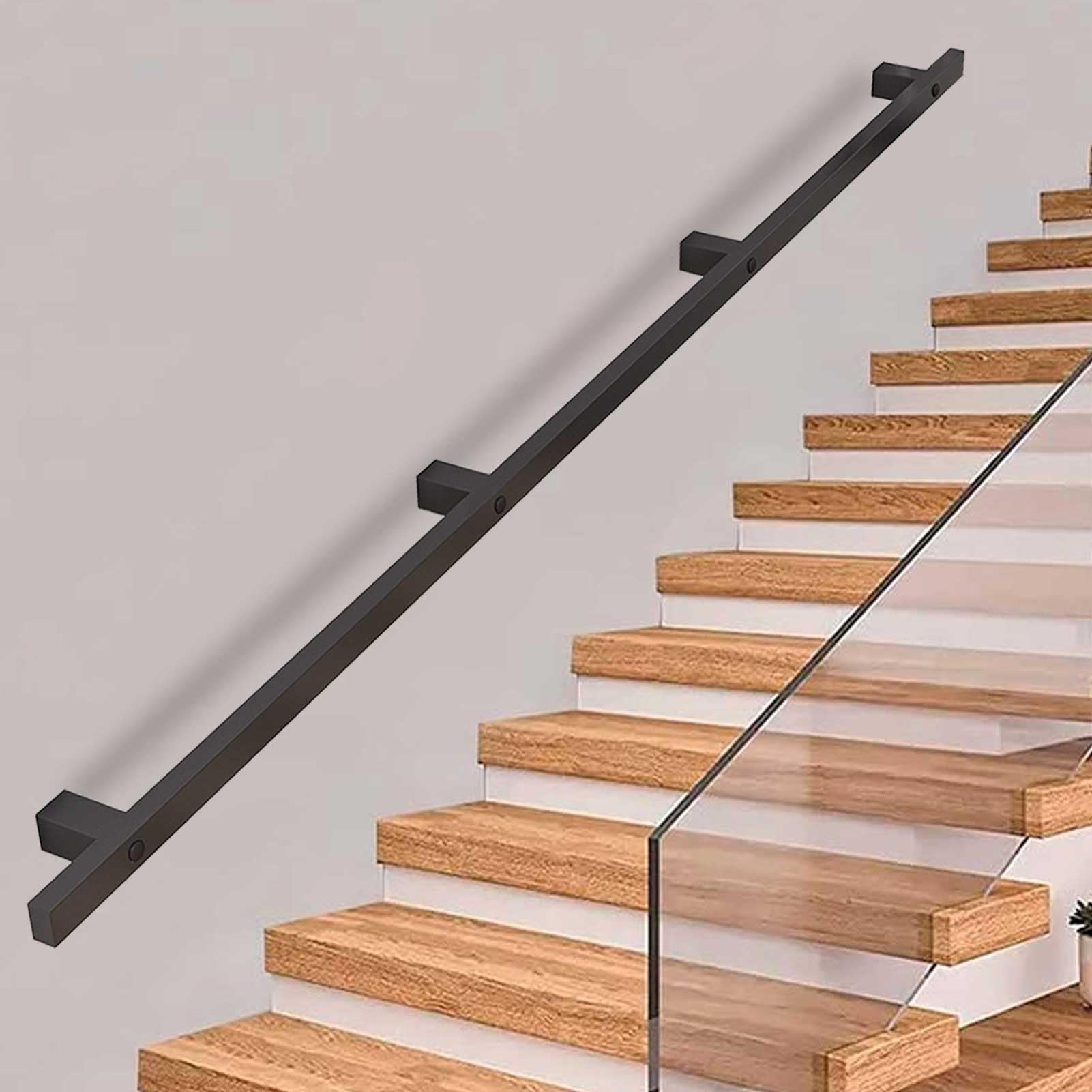 Stair il - Schwarzes Schmiedeeisernes Sicherheitsgeländer für den Innen- und Außenbereich, rutschfester Haltegriff mit Wandhalterungen und Metallschrauben, 30 cm Treppenstütze