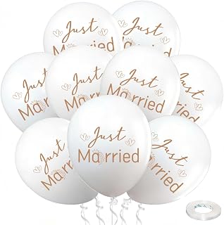 Just Married bruiloft ballonnen set, 30 stuks Just Married witte ballonnen met gouden letters, bruiloft decoratie ballon voor bruidsdouche, huwelijk, aanzoek, verloving, huwelijksreis en autodecoratie