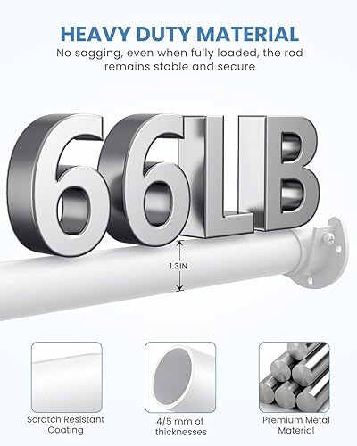 Miniatura 4 de Barras de armario para colgar ropa, barra de metal ajustable sin escalones de 17 a 69 pulgadas, barra de 1.3 pulgadas para colgar ropa de alta