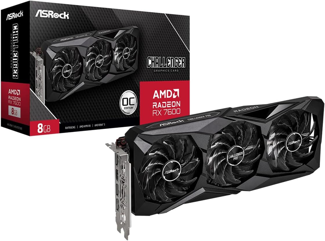 Radeon RX 7600 Challenger Pro 8GB OC, AMD RDNA 3, 8GB GDDR6, PCIe 4.0, Triple Fans, 0dB Silent, 2695MHz Boost, Triple Fan Graphics Card