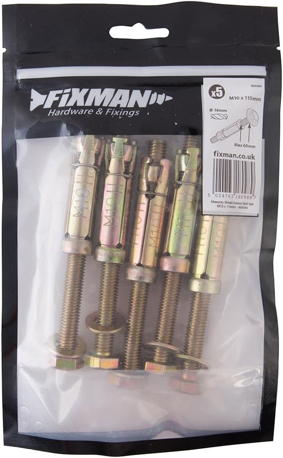 FIXMAN956484 Masonry Shield Anchors Bolt-Type M10 x 115mm Pack of 5