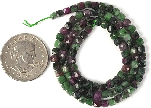 Miniatura 2 de Justinstones - Cuentas sueltas de gemas de zoisita de rubí verde natural de 4mm, facetas cúbicas cuadradas, 16 pulgadas para hacer cuentas de