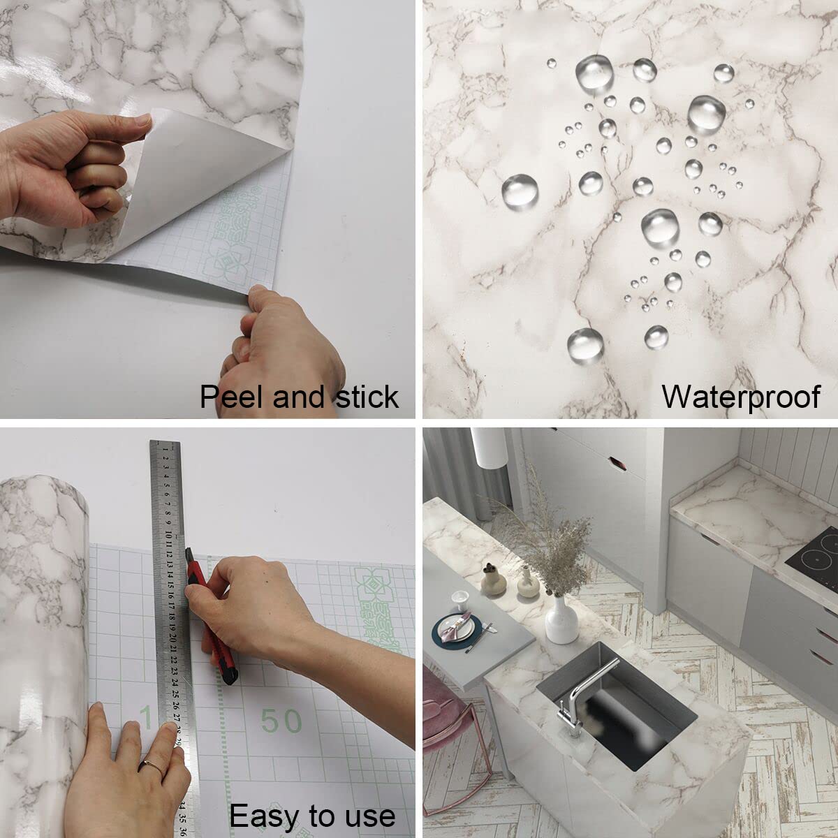 TOTIO 122 cm x 9 m Zelfklevende folie donkergrijs marmerlook zelfklevend behang muursticker doe-het-zelfmeubelstickers mat verdikt waterdicht vinyl-decoratiefolie voor keuken badkamer