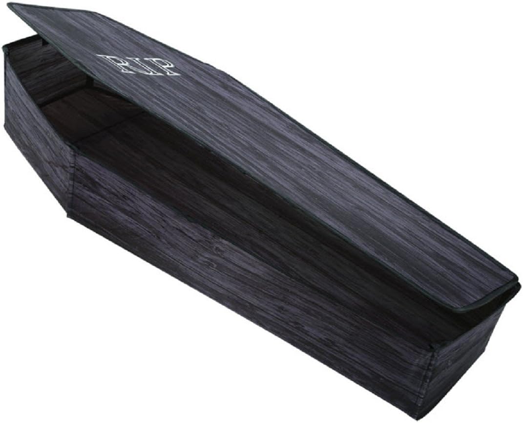 60" Wood-Print Coffin Prop with Lid - Black