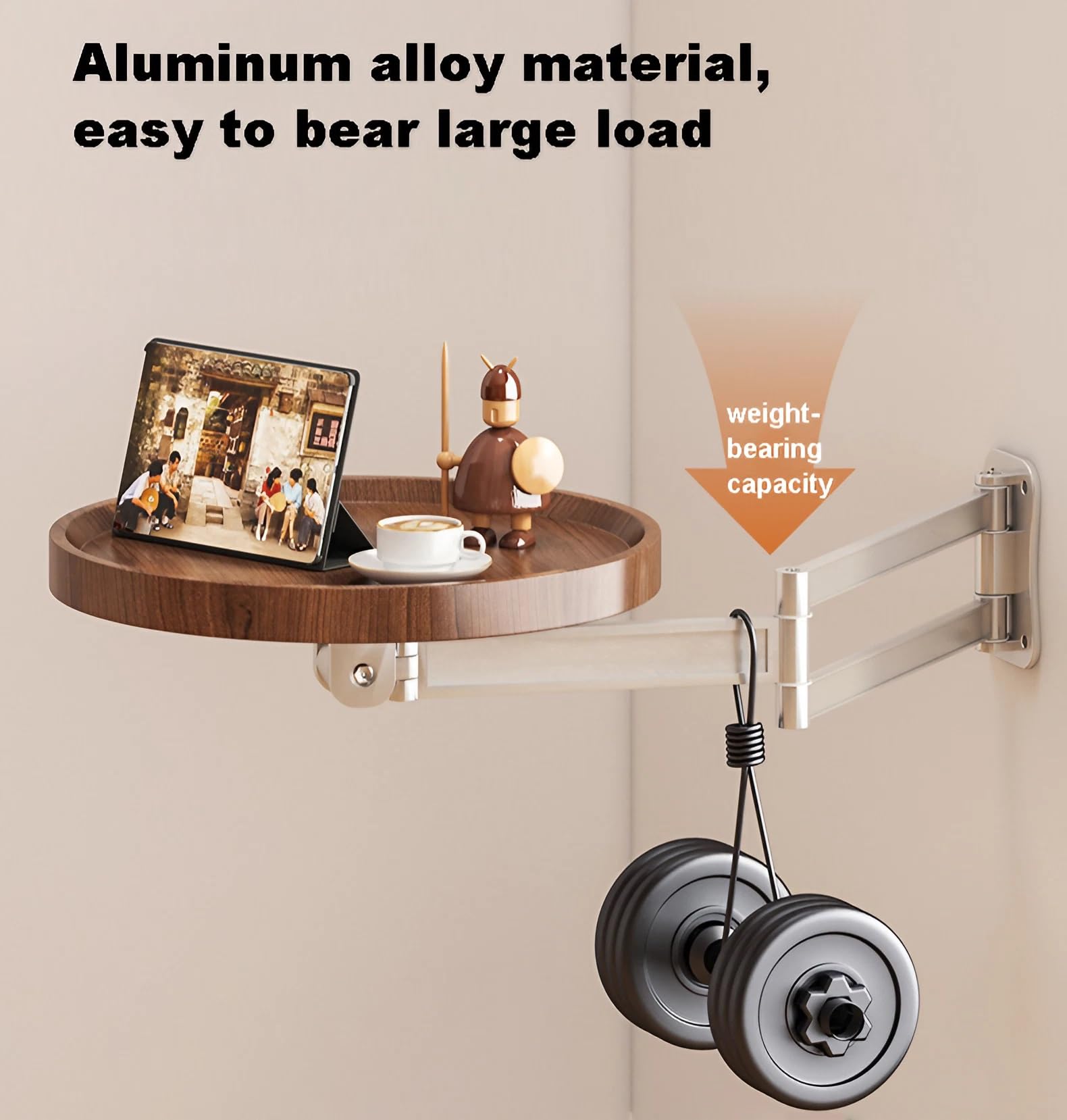 Runder Klapptisch Wand, Ausziehbar Klapptisch Wandmontage, 720° Frei Einstellbar Wandklapptisch, Platzsparend Wandtisch Klappbar, für Schlafzimmer, Wohnzimmer(White)