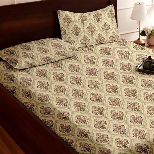 Image of Raymond Bedsheet 100% Cotton Feel Bedsheets 200 TC for Double Bed King Size (108 x108 Inch) with 2 Large Size Pillow Covers | Soft and Breathable | Wrinkle-Free | Premium Printed Design Royal Green
