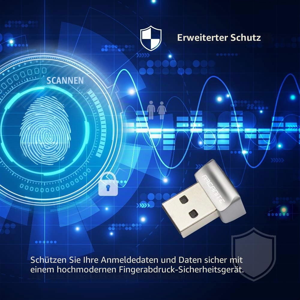 ARCANITE USB-Fingerabdruckleser für Windows 11/10 Hallo, 0,05 s 360-Grad-Sensor-Sicherheitsgerät