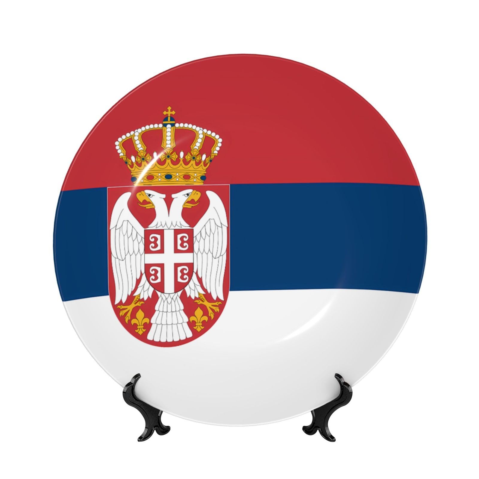 SXZVVBN Flag of Serbia Bone China Decorative Plate Art with Stand Removable Adhesive Hanging for Home Office 6in（15cm）