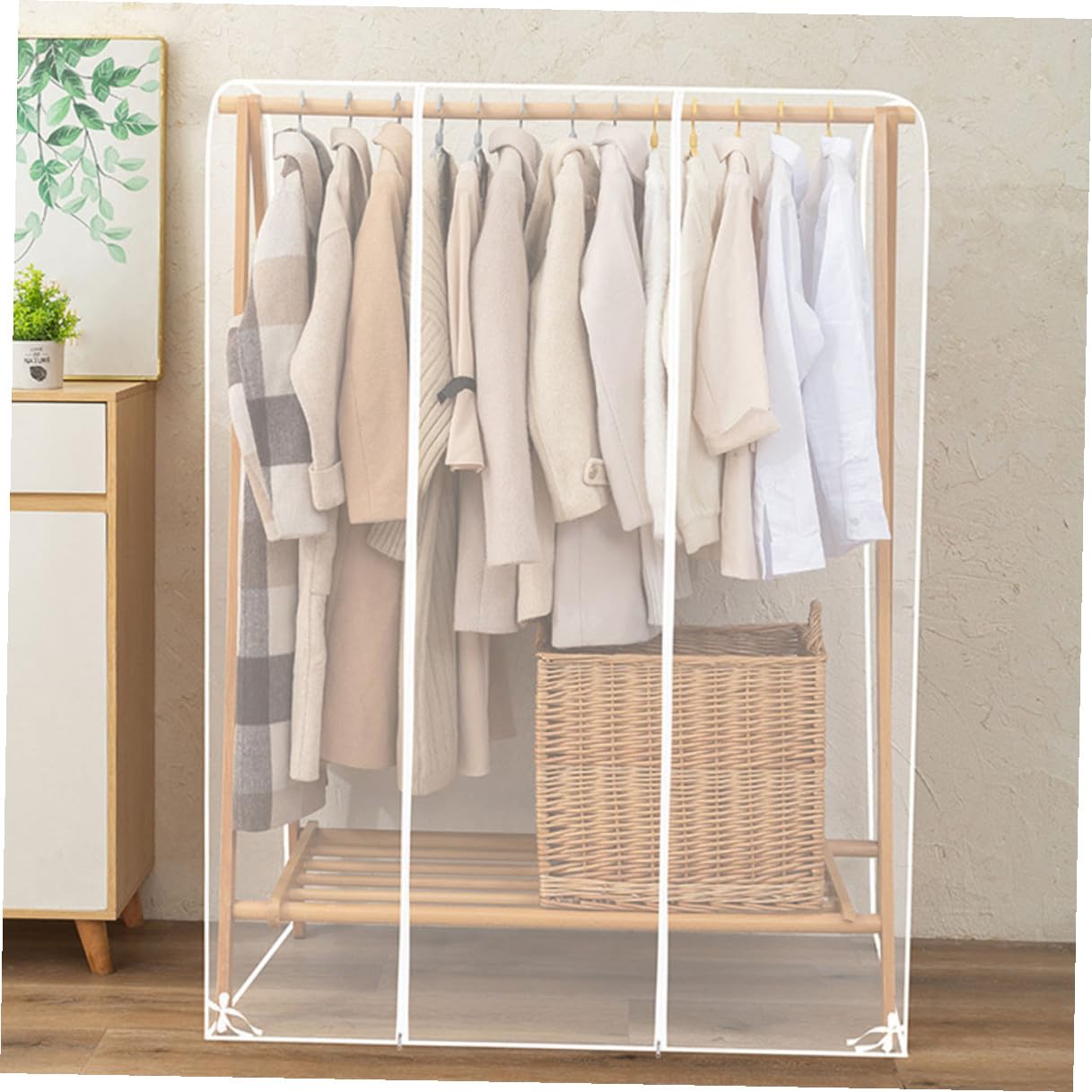 NUOBESTY Copertura Protettiva per Abiti Trasparente in Plastica Leggera per Stand Appendiabiti, Protezione Abbigliamento Semplice per Casa e Armadio 180x50x150 Cm