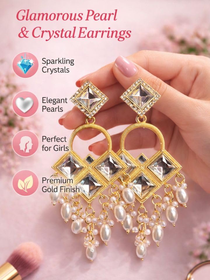 Image of Kashmiri Oxidised Gold Jhumka Earrings with Elephant Design, Pearl Drops, Traditional Indian Jewellery for Women and Girls