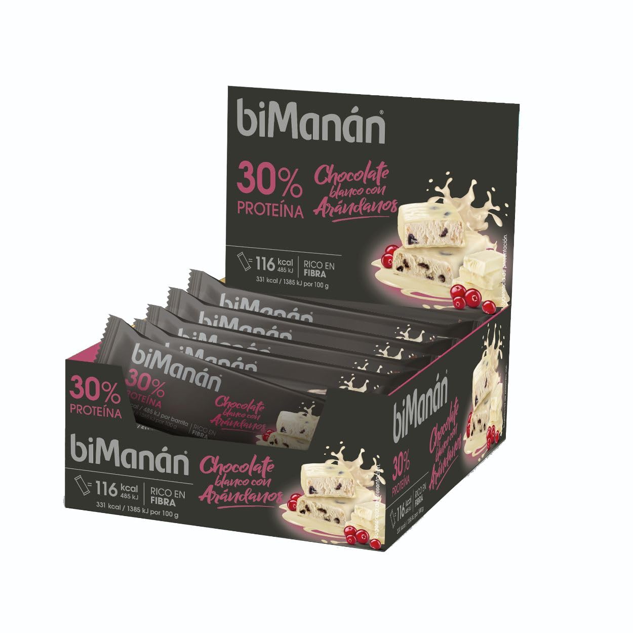biManán beFIT Barrita Proteína Chocolate Blanco con Arándanos, Para Tonificar Tu Masa Muscular - Expositor 20 unidades
