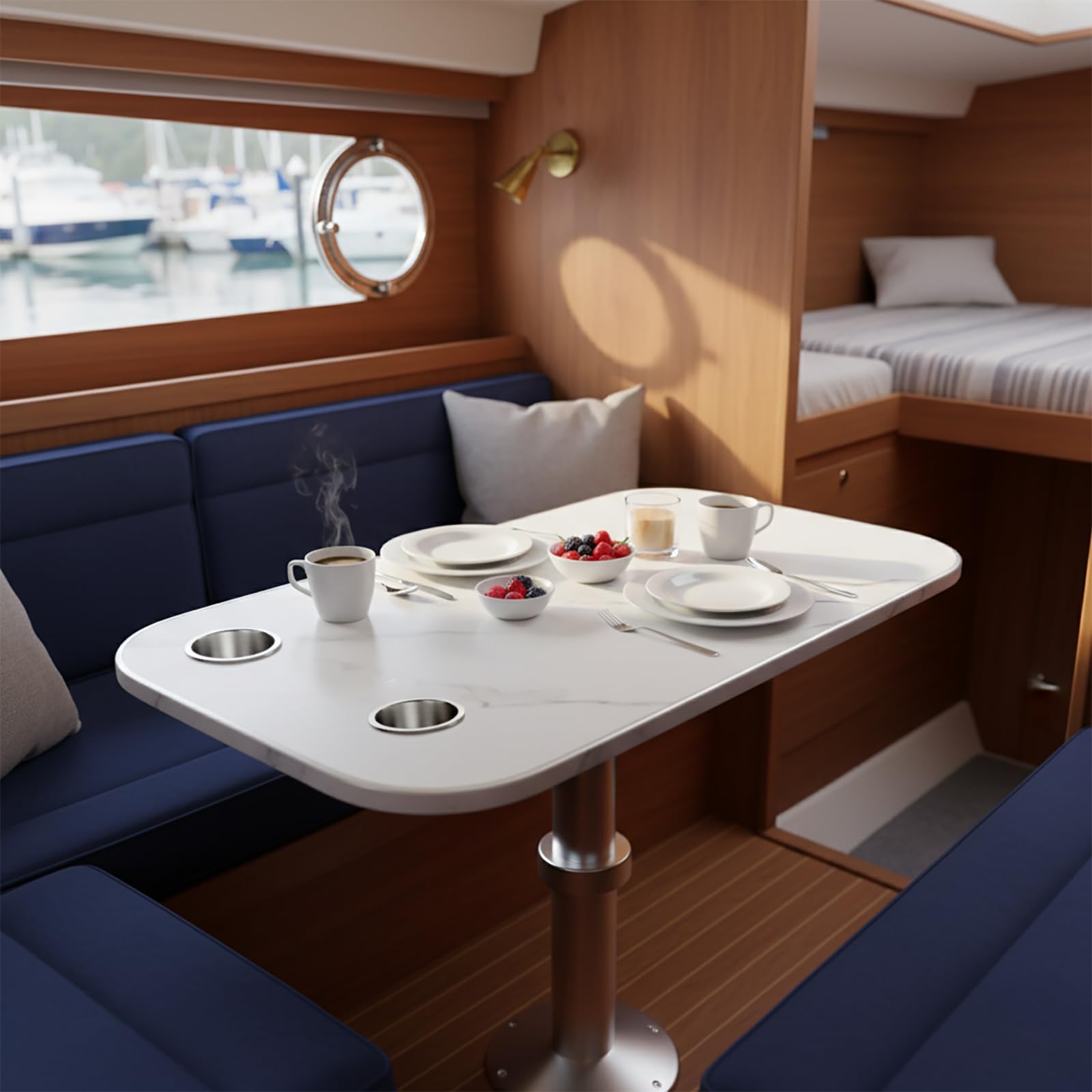 Piano del tavolo in marmo per camper, con doppio portabicchieri in acciaio inox, 80 x 40 cm, adatto per camper, yacht, barche