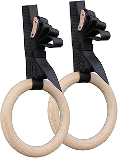 Happyyami Gymnastic Rings for Bodyweight Training 28mm Birch Wood Rings Non-Slip Straps for Cross-Training Workouts for Home Fitness and Strength Building