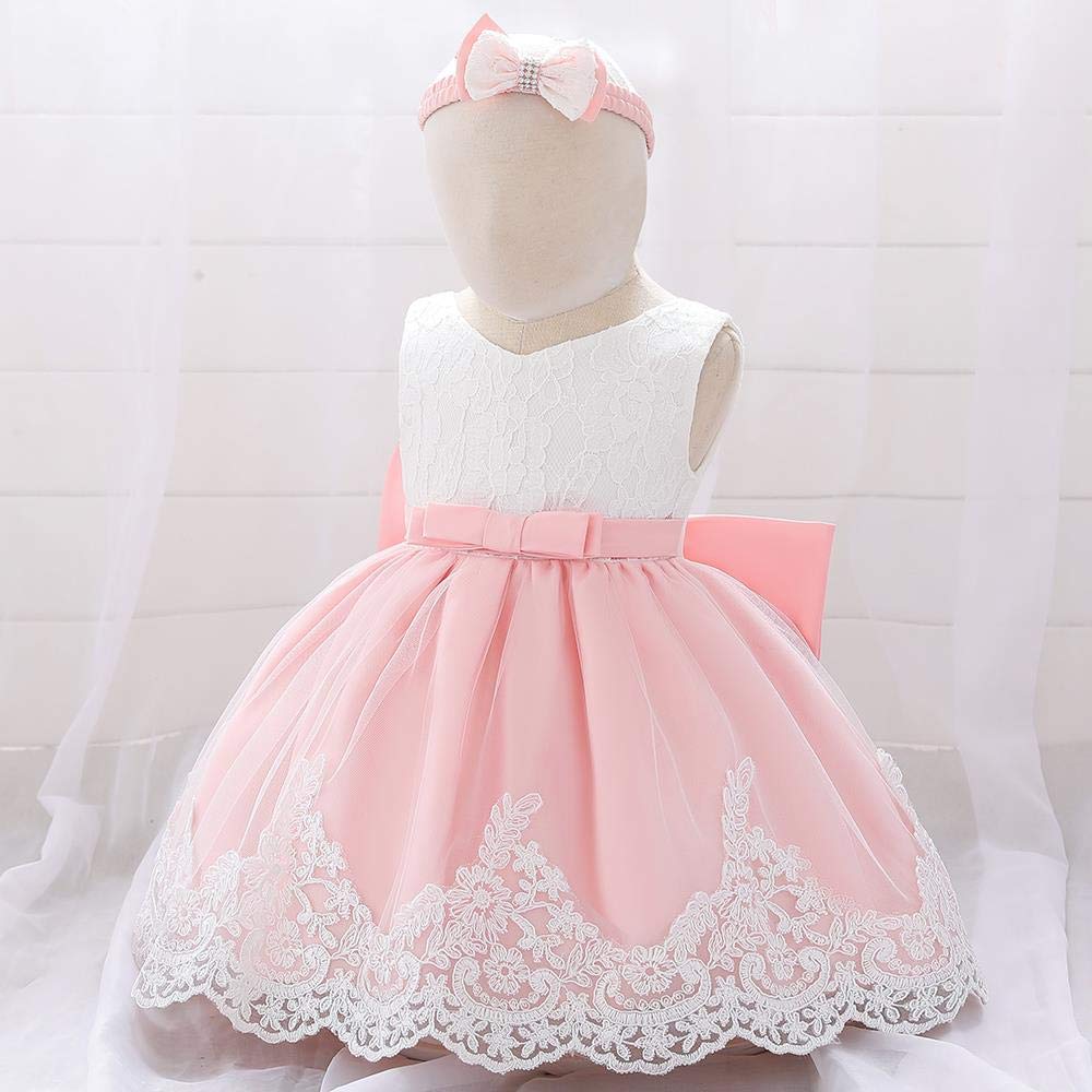 Lito Angels Vestidos Elegante Bebe Niña en Flor de Encaje Bordado y Tul, con Diadema de Lazo, para Boda Fiesta Ceremonia, Talla 3-24 Meses 426
