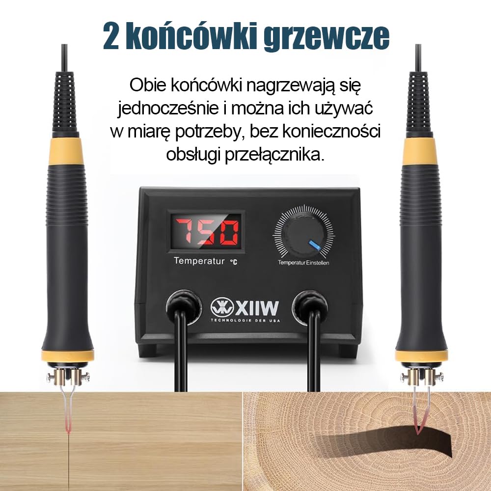 XIIW Zestaw do Pirografii z Podwójnym Pisakiem 100W, 23 Końcówki, Regulacja Temperatury 0-750°C, Profesjonalne Narzędzie do Grawerowania w Drewnie, Skórze i Korku – DIY i Rękodzieło | Regulacja temperatury 0-750°C, palnik drewniany, zestaw kolb palnikowyc
