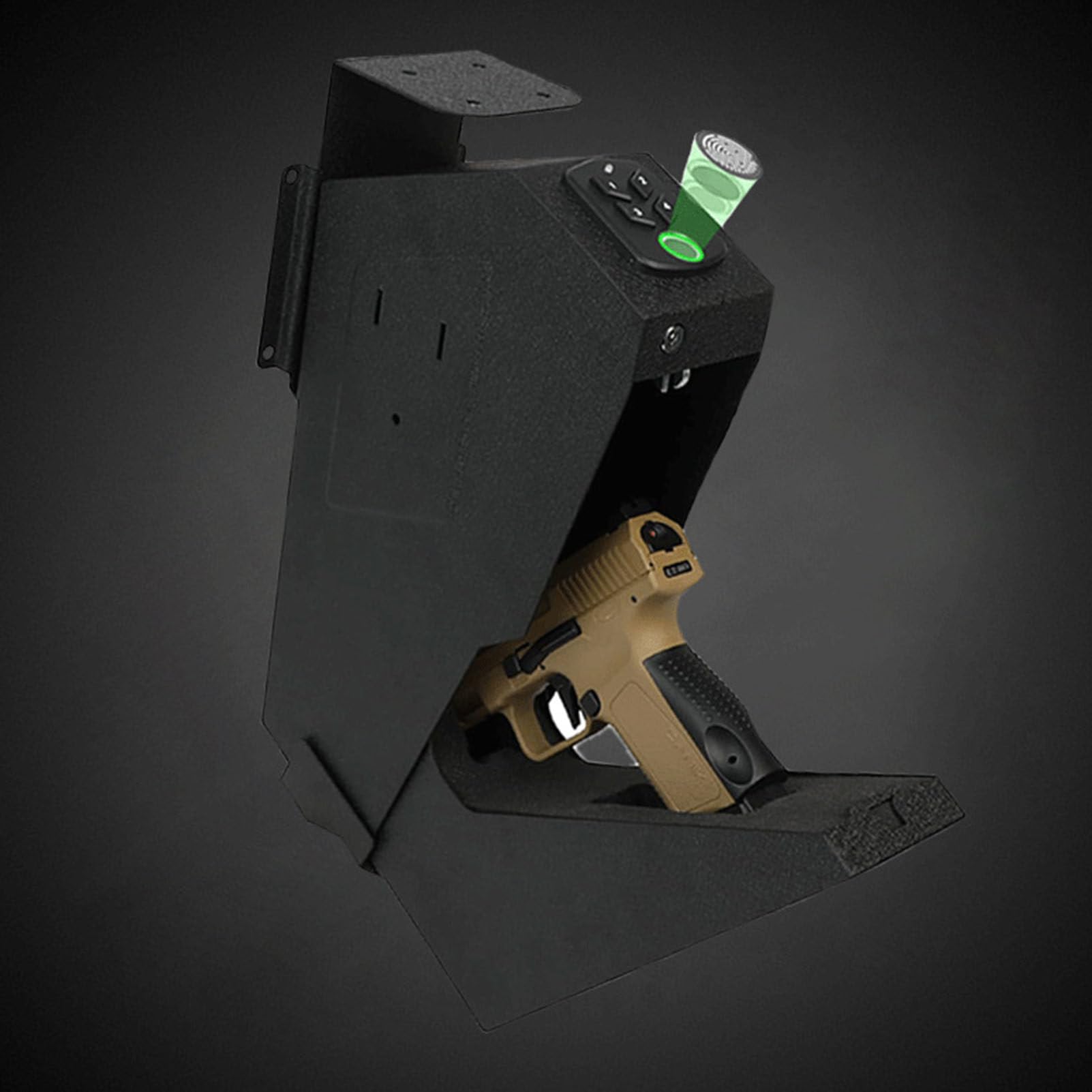 Caja Fuerte Biométrica para Armas con Huella Dactilar - Acceso Rápido, Desplegable para Pistolas, Montaje Único para el Escritorio