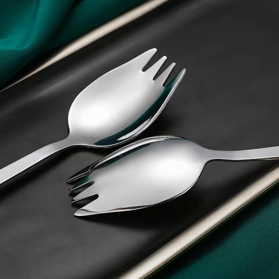 Sporks, 6-Pack Sporks Stainless Steel, 304 Metal Spork for Everyday Household Use, 7.4-Inch Long Handle Dessert Spoons Ice Cream Spoons Salad Forks, Spork for Fruit Appetizer Dessert — Amazon image 3