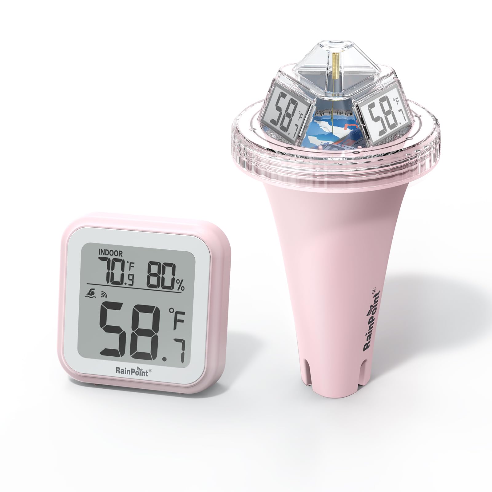 RAINPOINT Anti-Fog 360° Reading 3 Large Letters Displays Wireless Digital Pool Thermometer Floating,Dual-Layer IP68 Waterproofing Remote Temperature Monitor Easy Read Hot Tub SPA Inflatable Pool-Pink