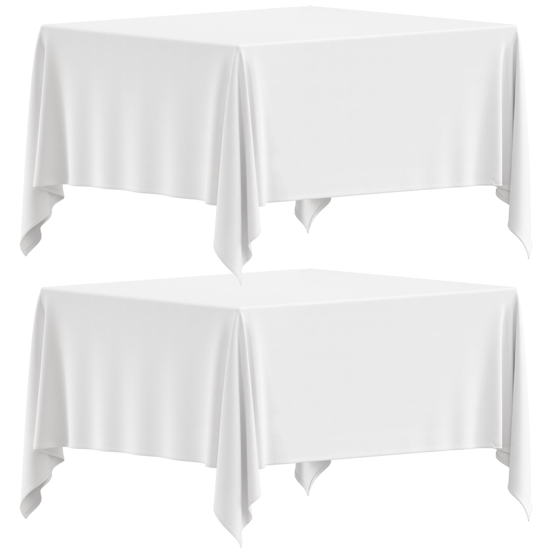 2 Square Tablecloth Covers 52x52 Inch | Table Cloths for Square or Round Table | Washable Wrinkle-Resistant Fabric for Weddings, Kitchen, Restaurant, | White | 2 Pack