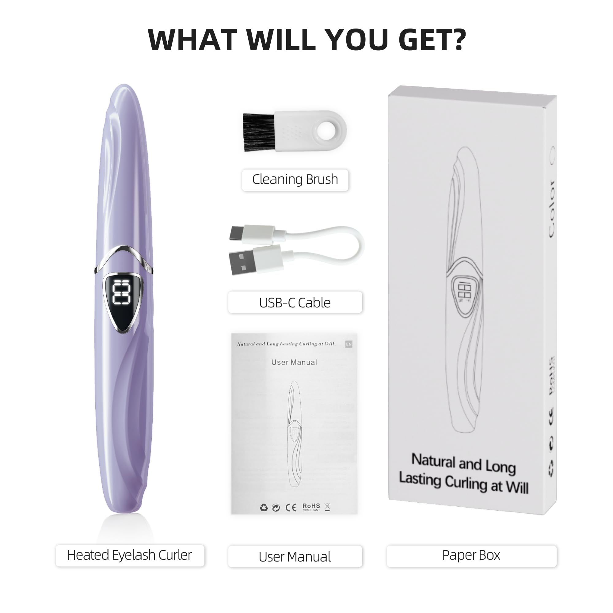 Heated Eyelash Curler, S600 Heated Lash Curler, Accurate Temperature Control Electric Eyelash Curler Heated Curlers - Intelligent Power Off, Long Lasting (Lavender Mist/Silver, S600-148MM)