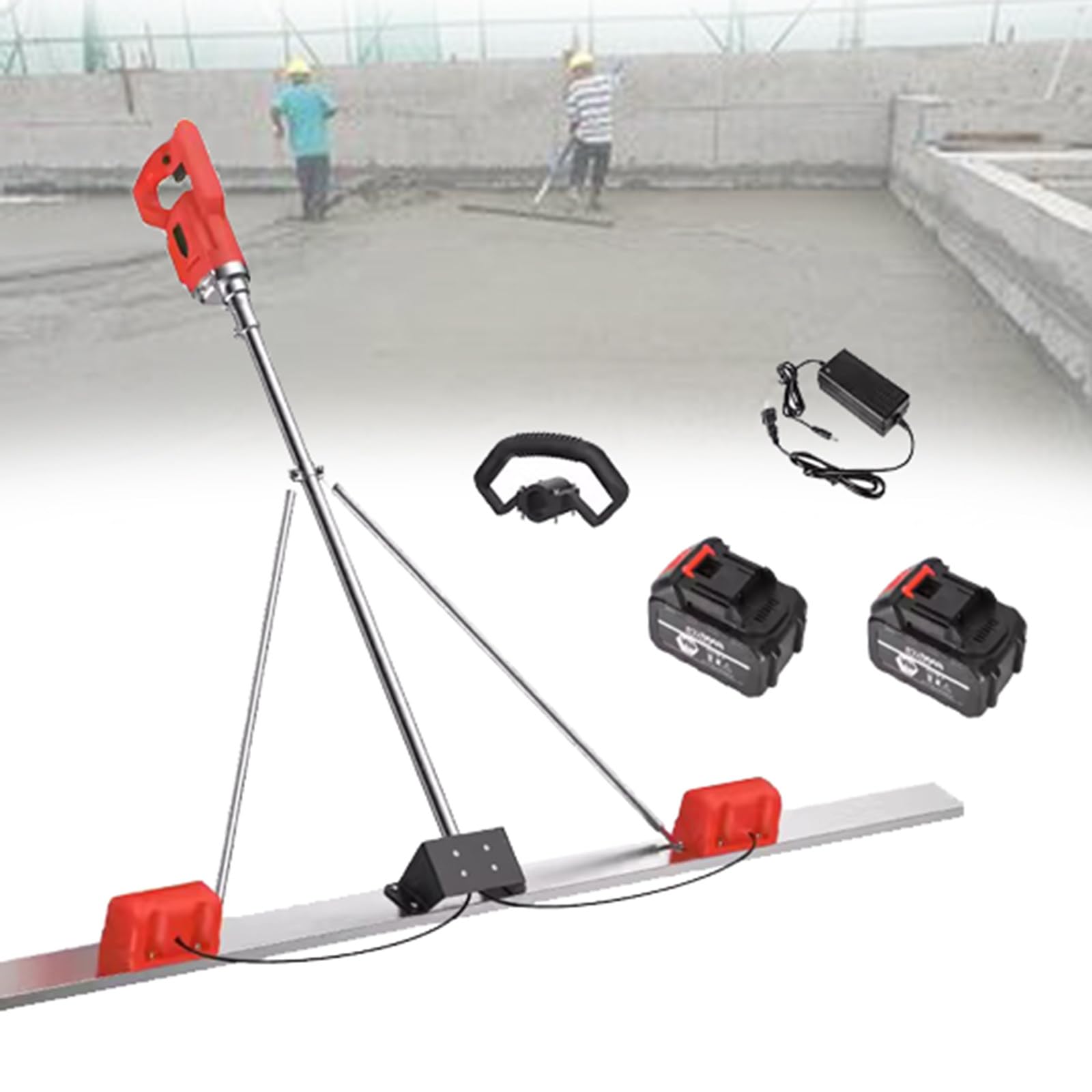 Zestaw wibracyjny do wylewki do betonu, narzędzie wibracyjne do wykańczania betonu Power Screed z płytą ze stali nierdzewnej o długości 6 stóp i akumulatorem 2 × 6000 mA