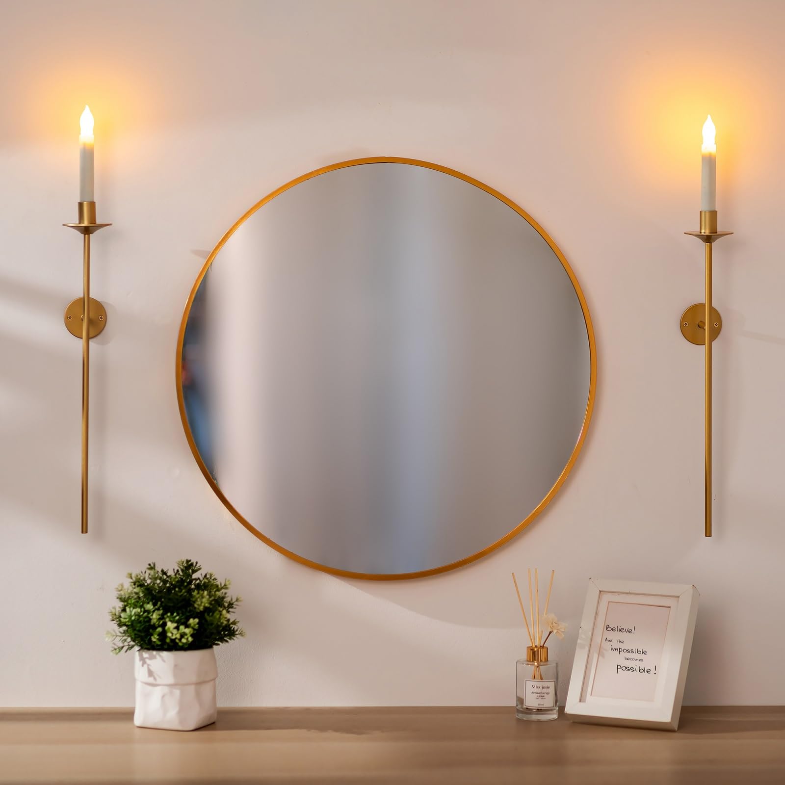 Sziqiqi Portacandele da parete dorato: appliques montati per candele affusolate, portacandele moderni, bastoncini in metallo per camera da letto, soggiorno, bagno, sala da pranzo - Set di 2