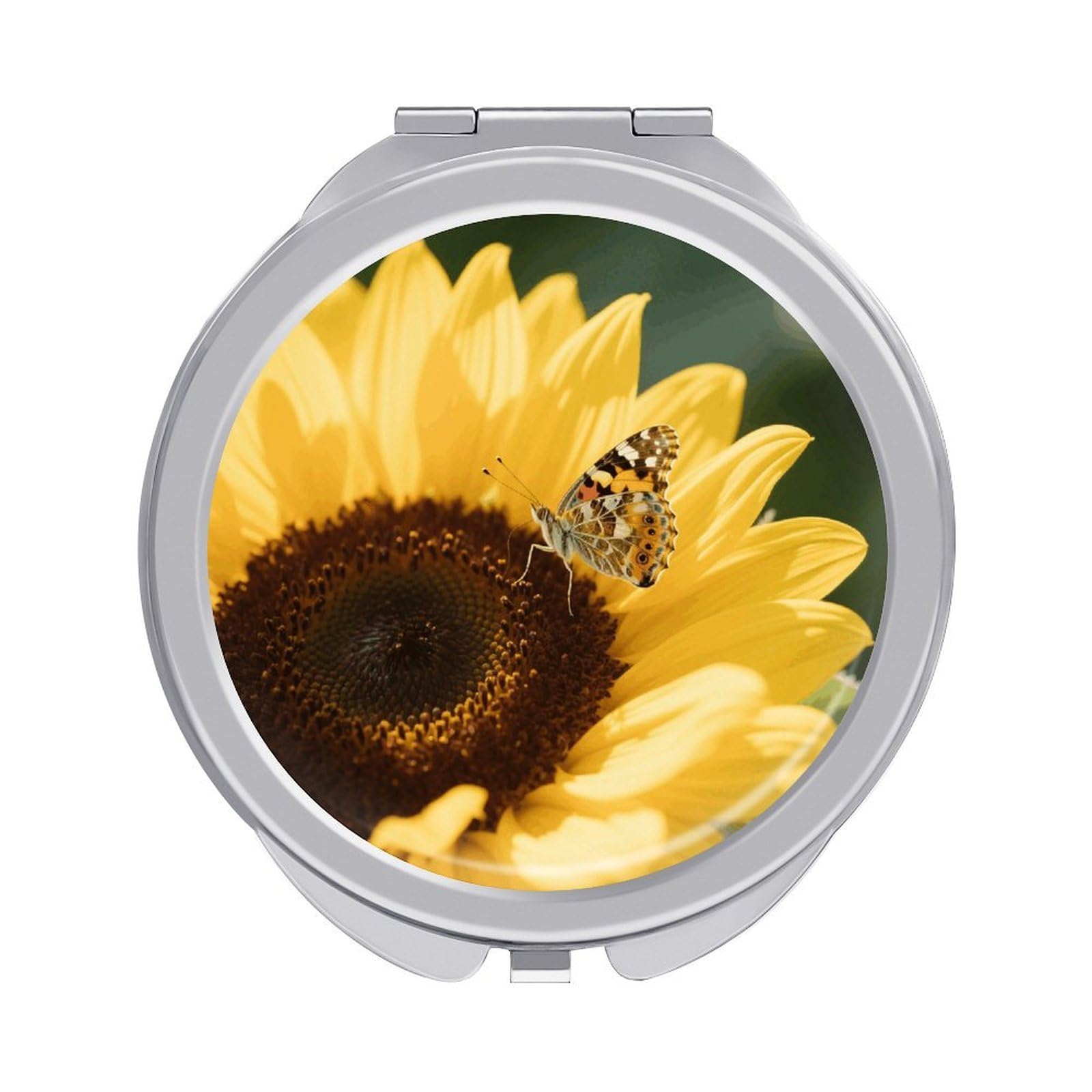 VstaDank Sunflower Makeup Mirror Beautiful Compact Makeup Mirror Silver Mirrors Surface Folding Makeups Lightweight Travel Makeups Mirrors for Suitable Handbag and Purses