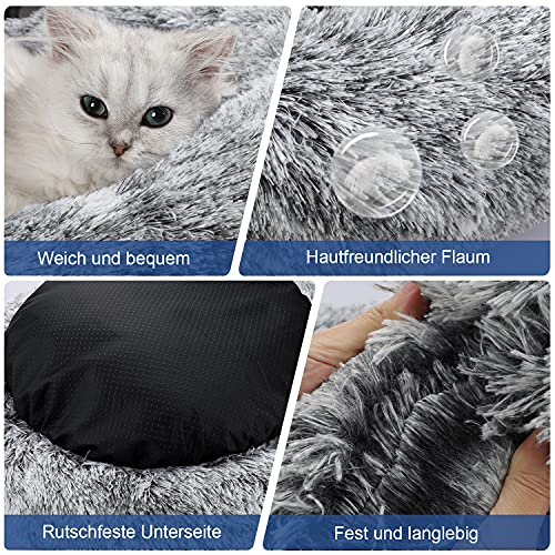 Docatgo Hundebett, Katzenbett, Haustierbett Flauschig Grau, 60x60cm Donut Bett Für Plueschtier Katzen und Hunde Weich, Plüschtier aus Kunstpelz mit Flusen,Fluffy Haustierkissen Mittelgroße - Image 5