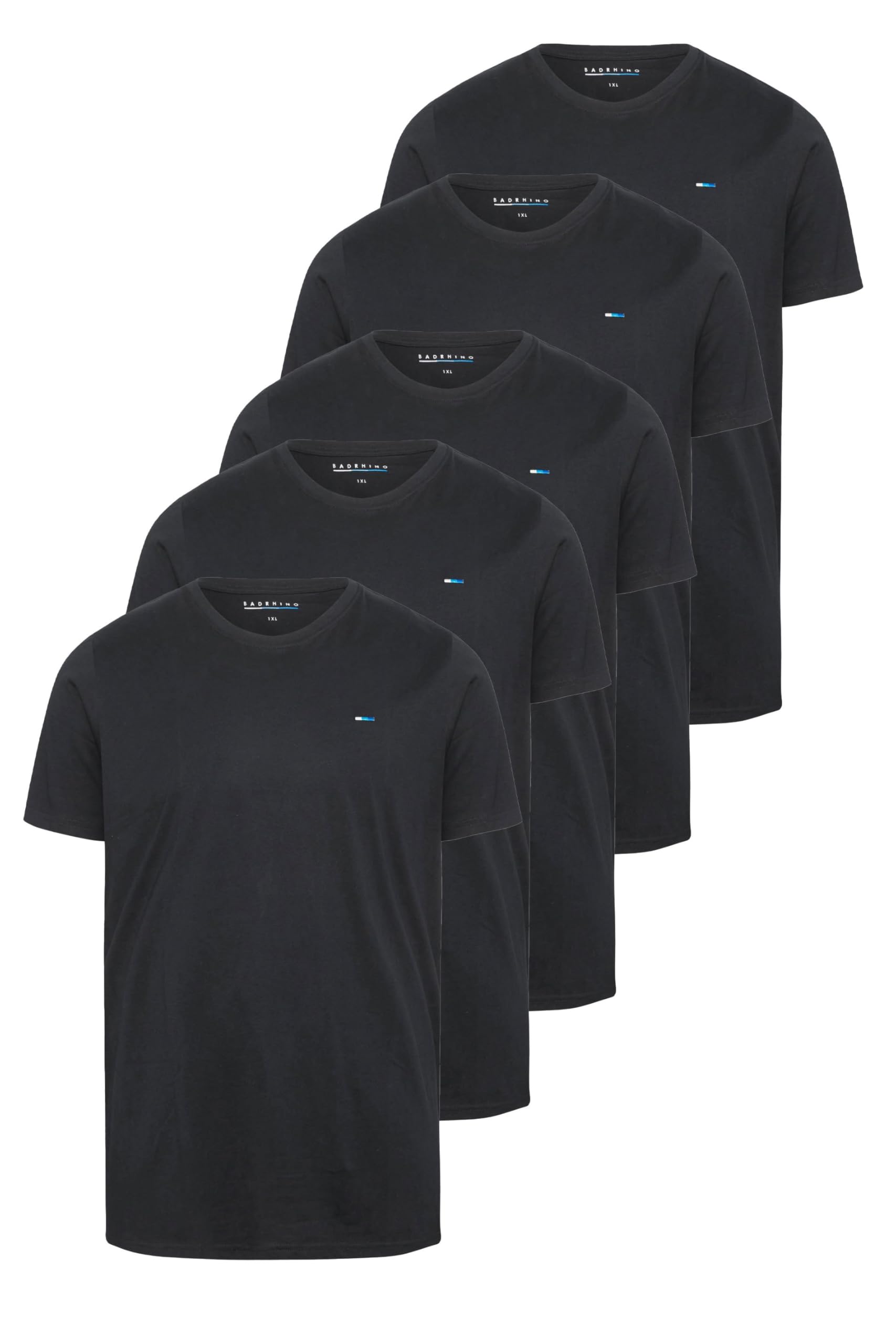 Badrhino Men's Black Big & Tall 5 Pack Core Tee Crew Neck Short Sleeve T-Shirts - M To 8XL 7-8Xl