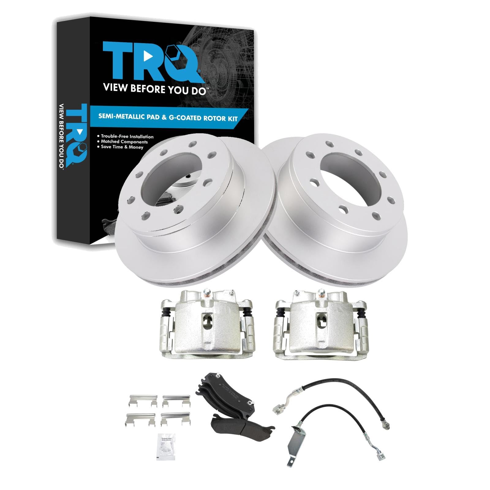 TRQ Brake Pad &amp; Rotor Kit Semi-Metallic Compatible with 01-07 Chevrolet GMC
