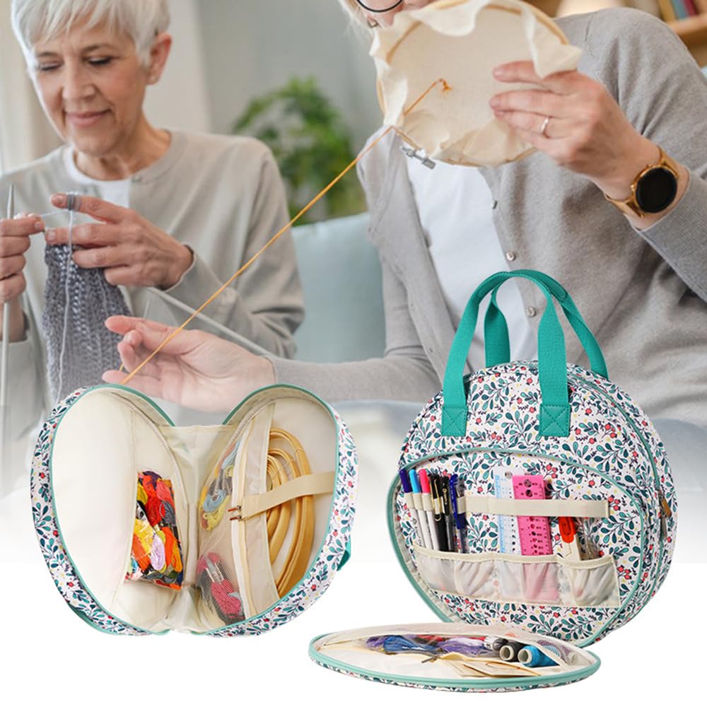 Bolsa organizadora para kit de bordado, almacenamiento de manualidades Oxford multicapa para hilos de punto de cruz, suministros de costura y herramientas de costura (hojas azules)