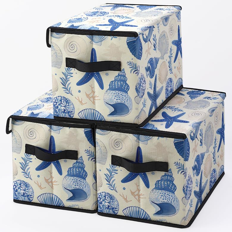 Image of Stackable Clothes Storage Bins with Lids 3 Pack. | Closet Organizers Fabric Cat Printing Box for Home and Office,Blanket Clothes Organizers,Under Bed Storage Containers