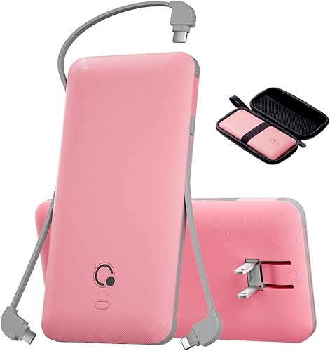 Miniatura 8 de Q Banco de energía de 10000 mAh, cargador portátil delgado, batería externa de 4 salidas con enchufe de pared de CA integrado, micro USB C, 3 cables