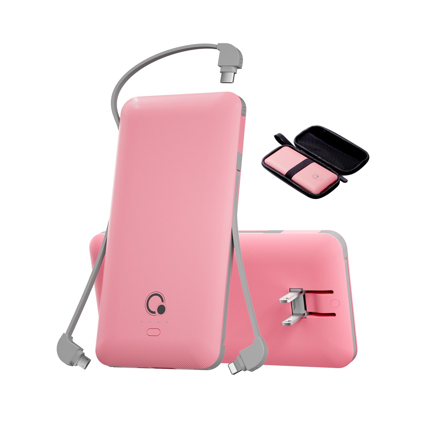 Q 10000mAh Power Bank Slim Portable Charger 4 Output External Battery Pack with Built-in AC Wall Plug Micro