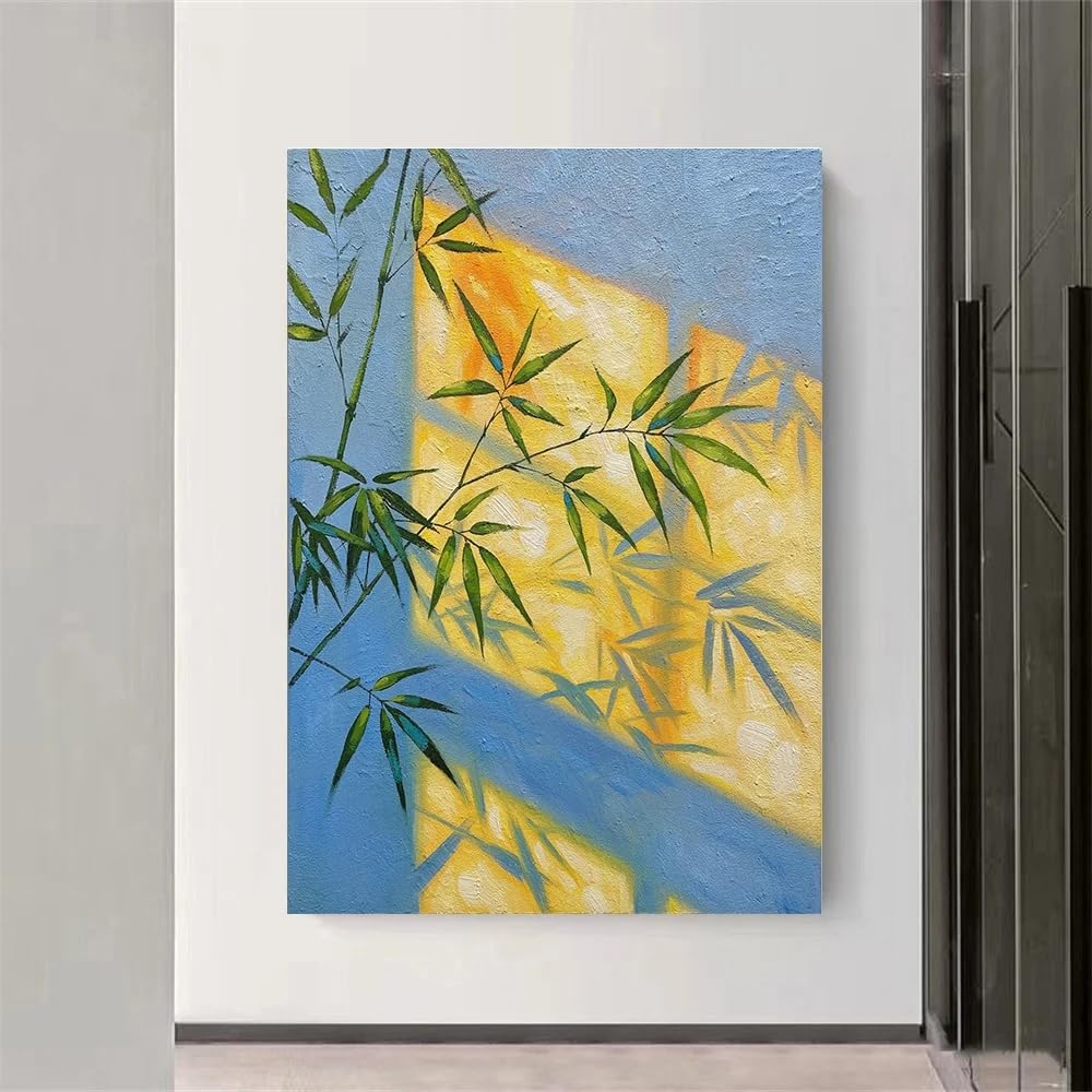 GOSRD Canvas Prints Poster Oil Painting With Bamboo In New Chinese Wabi-Sabi Style For Living Room Entrance Home Decoration(60x85cm)