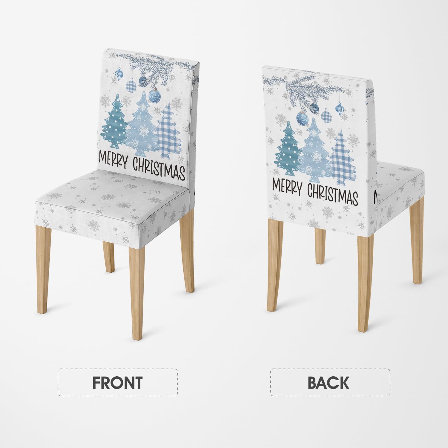 Horaldaily 8PCS Christmas Dining Chair Covers, Blue Pine Trees Stretch Removable Washable Slipcover Chair Protector for Dining Room Home Decor