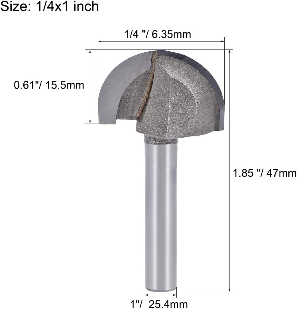 uxcell Router Bit 1/4 inch Shank 1 inch Cutting Dia. Core Box 2 Flutes Carbon Steel for Carpentry Woodworking Milling Cutter Tool