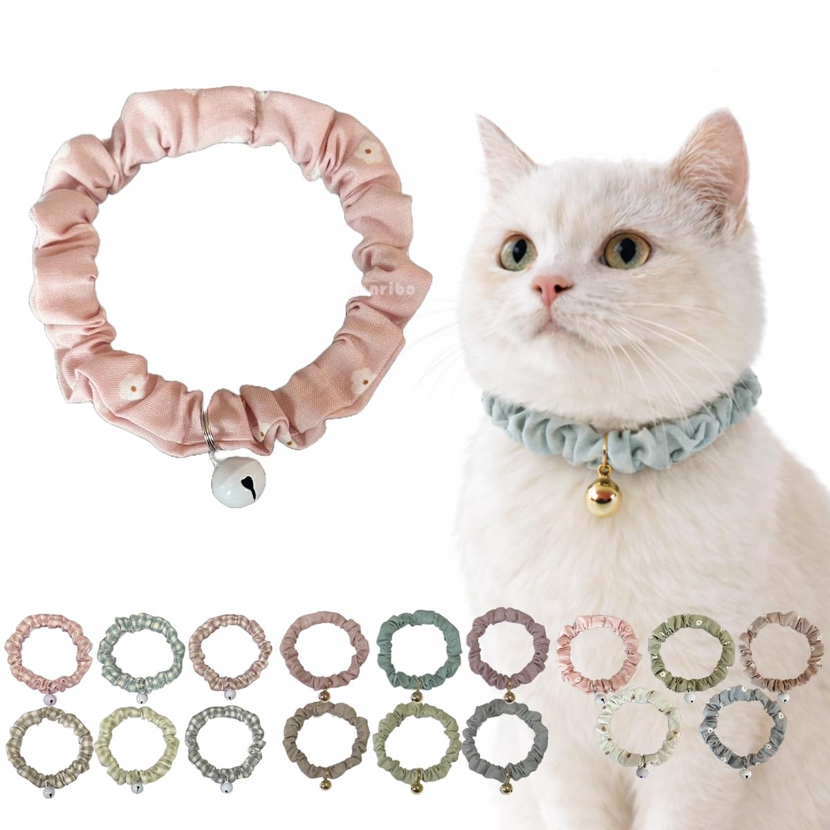 和花　くすみカラー　猫　5個セット Amazon | キャンリボ 猫 首輪 シュシュ シンプル くすみ くすみカラー