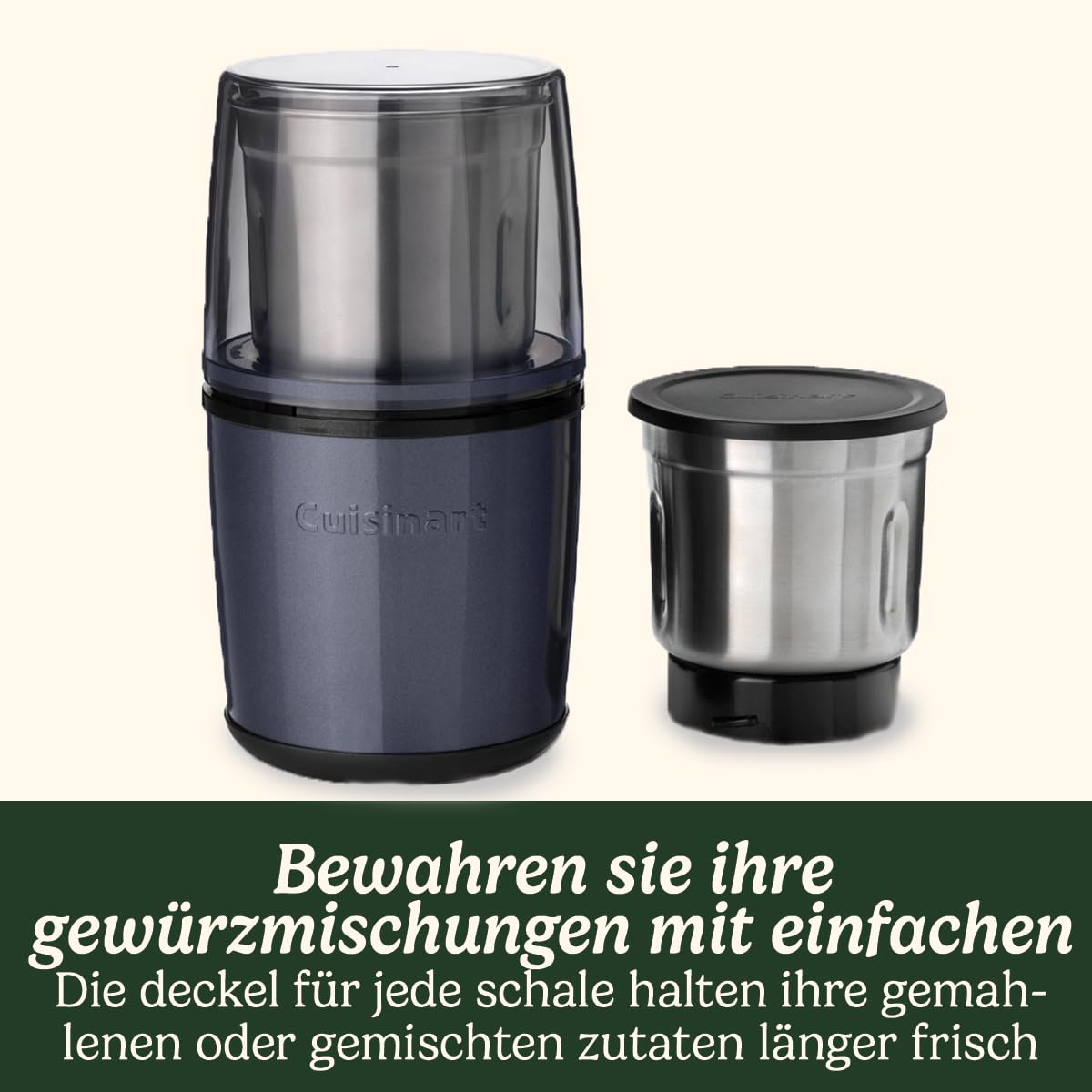 Cuisinart Elektrische Gewürzmühle | Kaffeemühle, Nussmühle, Samenmühle für die Küche, nass & trocken | Elektrisch | Zwei Edelstahlschalen mit Aufbewahrungsdeckeln | Spülmaschinenfest | Blau