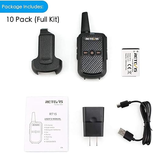 Miniatura 9 de Retevis Walkie Talkies RT15 de largo alcance, mini walkie talkie de carga rápida, USB de carga rápida, radios recargables de 2 vías para adultos,