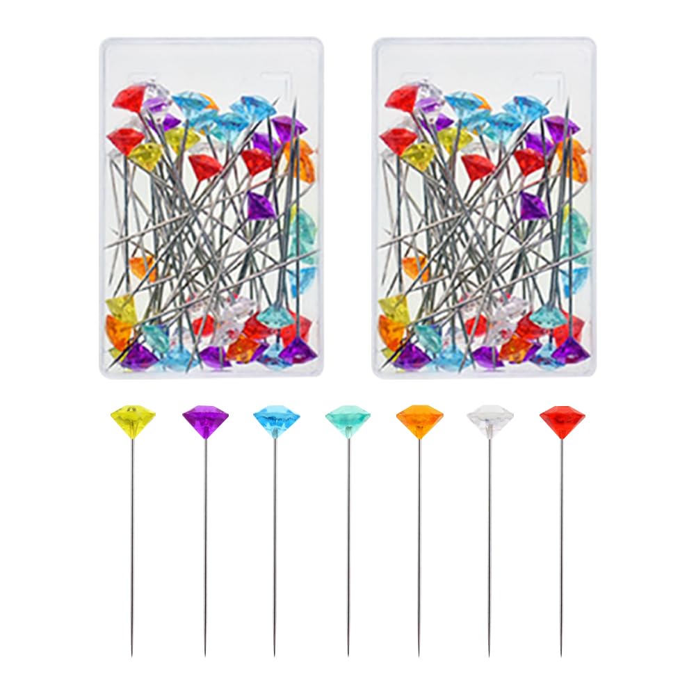 HugeDE 100 Pcs 5cm Crystal Flower Bouquet Pins Rhinestones Crystal Pins Small Corsage Boutonniere Pins Decorative Floral Pins Straight Sewing Pins for Craft Wedding