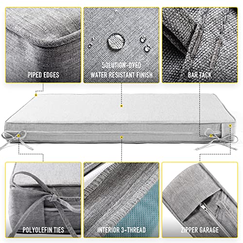 Sunrox Gel Memory Foam Bench Cushion With Ties, Ultra Durable Water Resistant Fadeshield Outdoor/Indoor Universal Bench Seat Pads 42 X 16 X 4 Inch, Heather Grey #TOP3