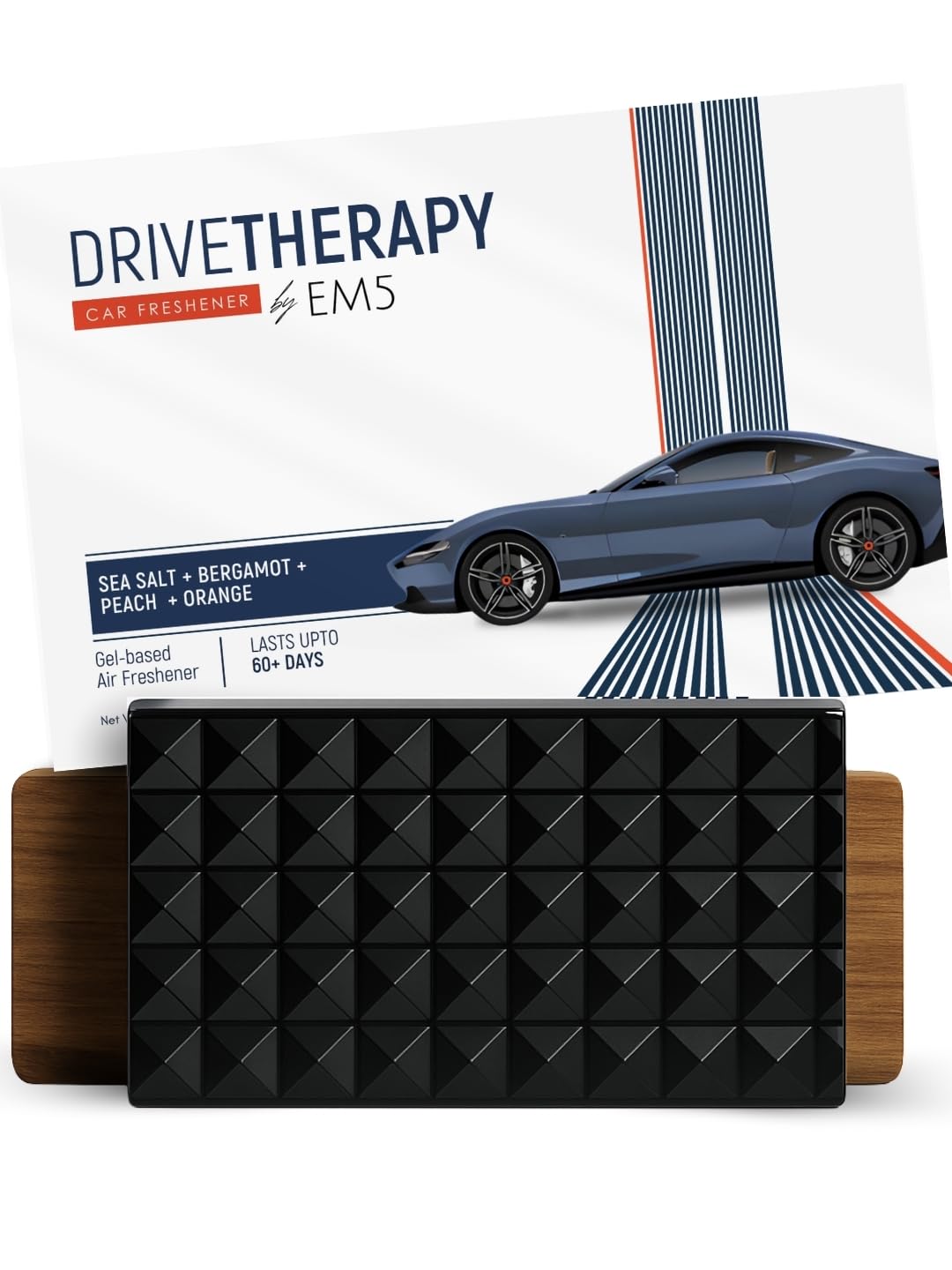 EM5 Aromatherapy Car Perfume Natural Gel | Non-Toxic | Lasts Upto 60 Days | Car Air Freshener Sea Salt, Bergamot, Peach & Orange | Spill Proof Multipurpose Air Freshner | 200g