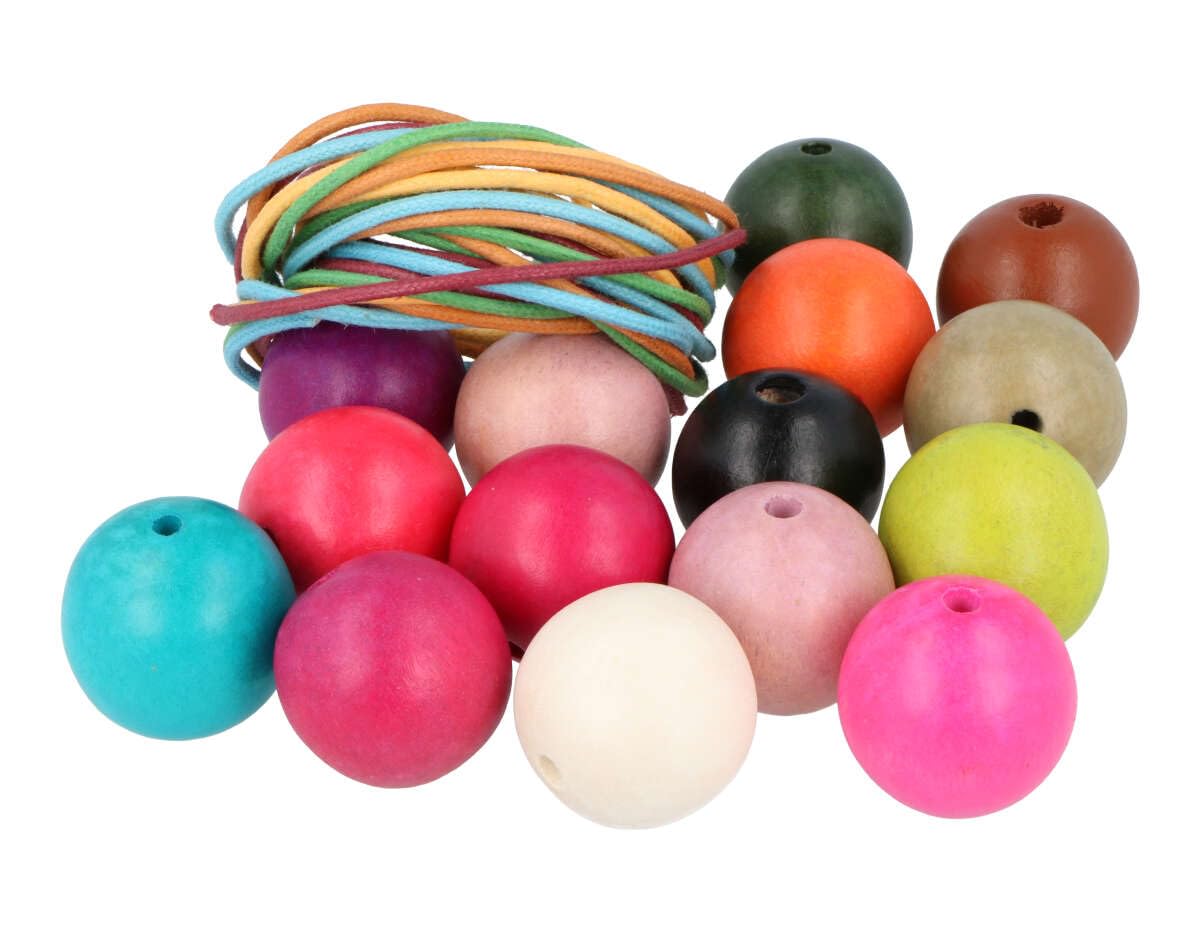INNSPIRO Wooden Beads Ball Assorted Colours 30 mm. and 5 m. Cotton Thread 50u. Approx.