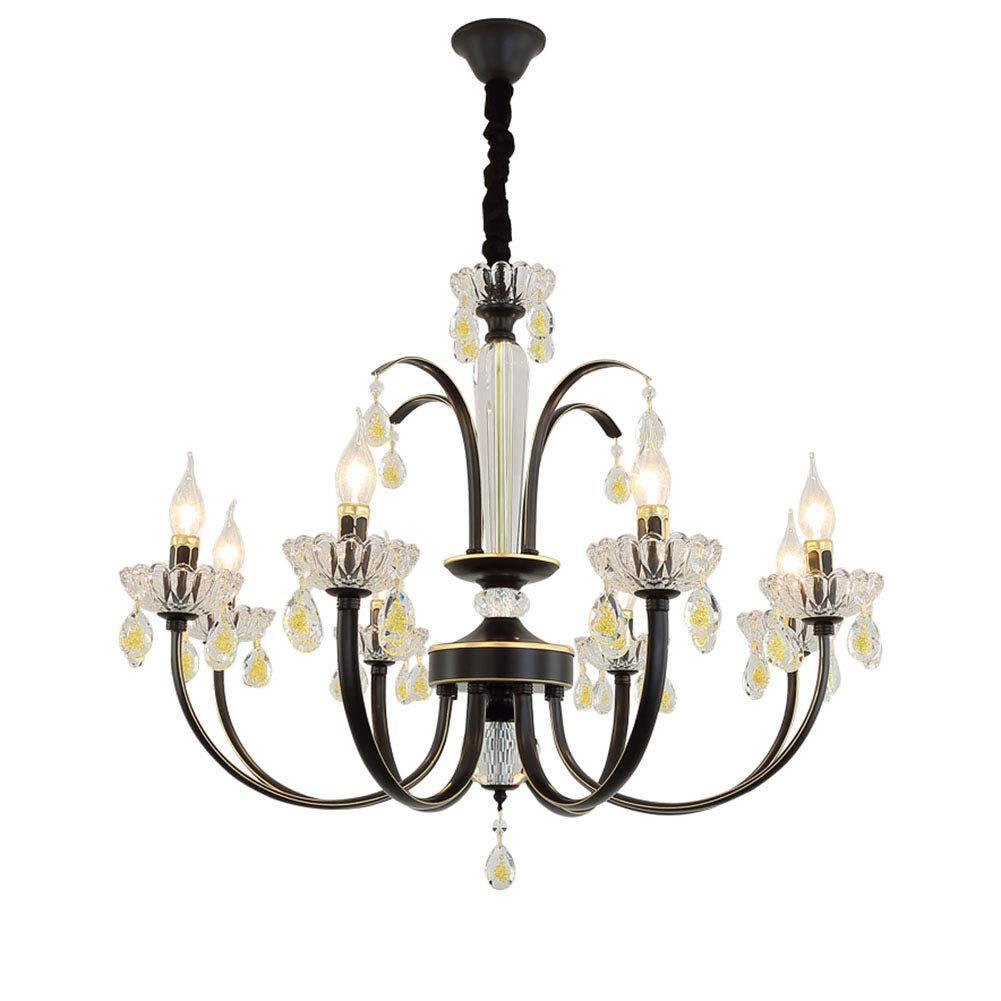 Während Lighting,E14 Amerikaner Prägnant Eisenkunst Kronleuchter Beleuchtung,Wohnzimmer Esszimmer Schlafzimmer Kleidung Store Licht,Kreativ Kerze Kristall Kronleuchter Lichter-Schwarzes gold 8 kopf