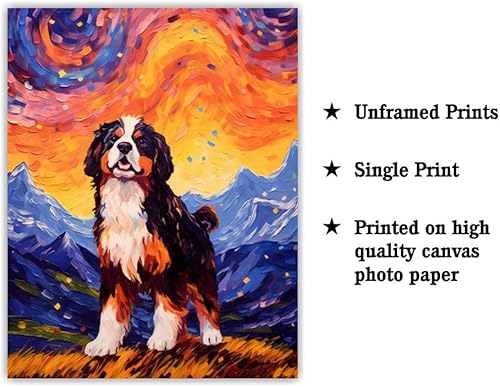 Miniatura 2 de Bestbuddy Pet 11x14 noche estrellada sin marco Berna perro de montaña mascota familia amigo paz pintura al óleo impresión arte impresión póster