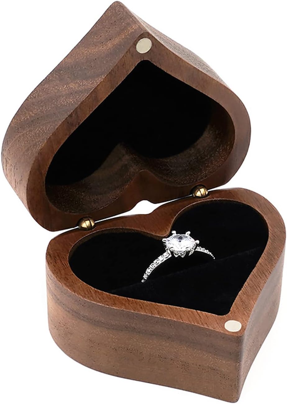 Custom Wooden Wedding Ring Box, Walnut Jewelry Ring Storage Box for Proposal, Anniversary