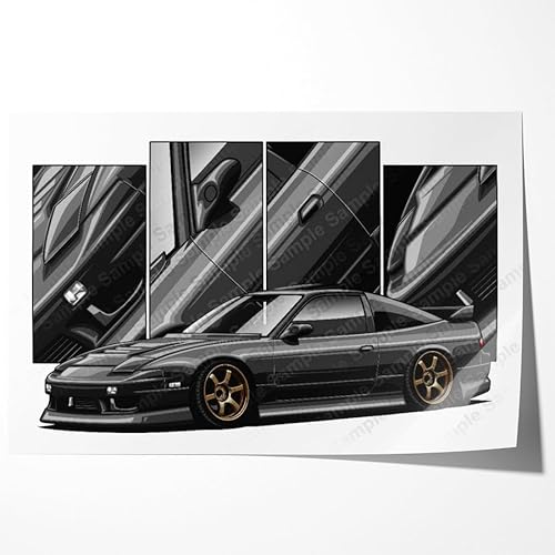 JDM USDM Import tuner Concept Rendering Fit For 180sx 240sx S13 Hatchback Art Drawing Drift Drifting Printed Poster Black -  Tlccollections68