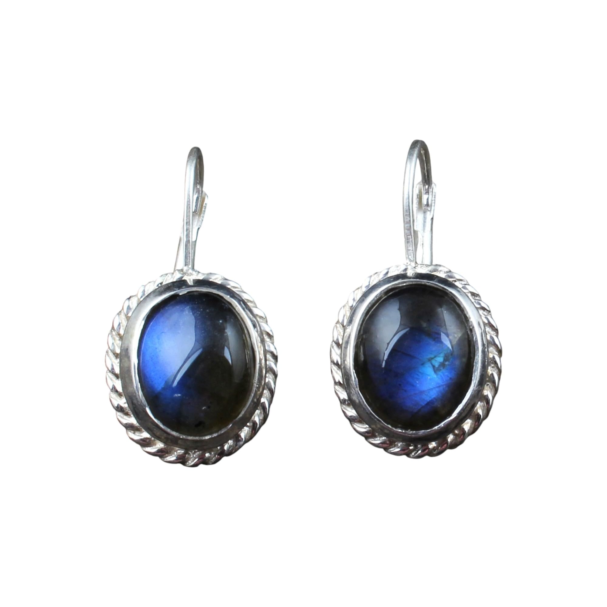 Boucles d'oreilles labradorite ovale et argent massif 925 - 7