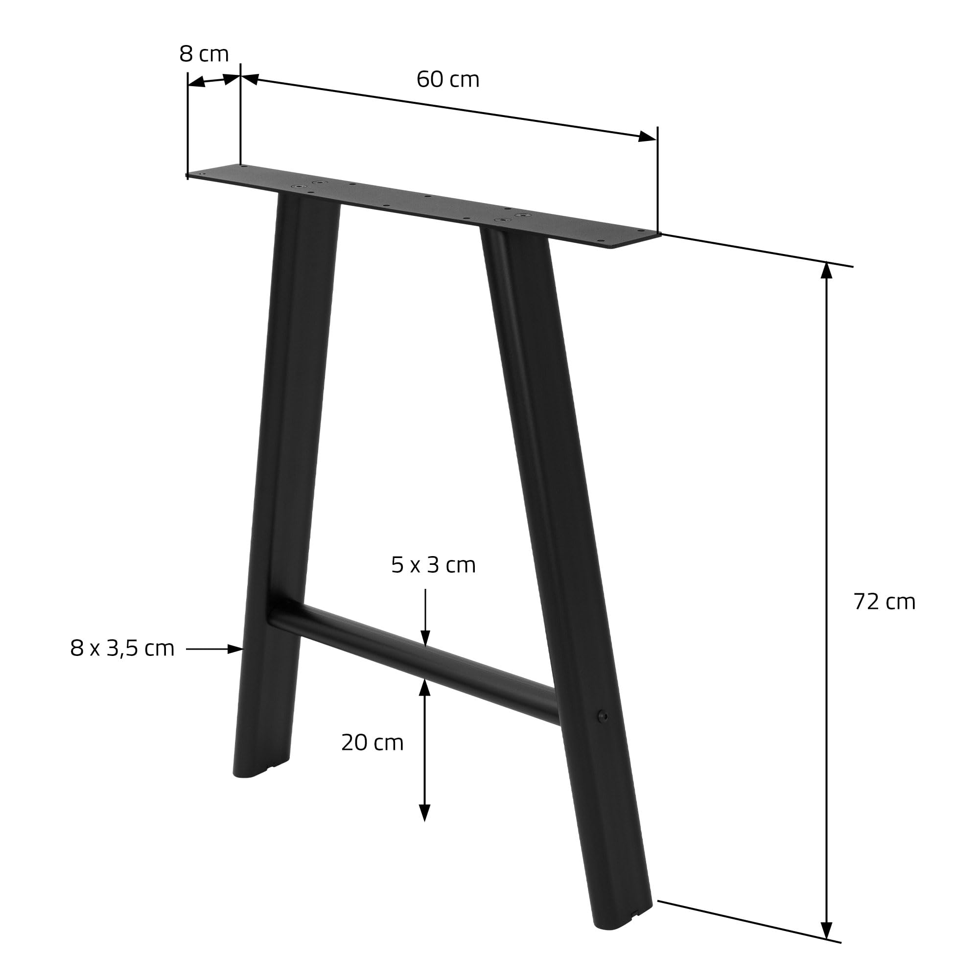 ML-Design Tischbeine Metall Schwarz 2er Set, Tischgestell Outdoor wetterfest, Tischfüße aus Stahl, Tischkufen A-Form, Schreibtischbeine Untergestell Möbelfüße für Esstisch Schreibtisch, 60x72 cm Flach